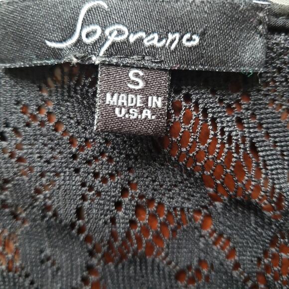 Black Lace and Polka Dot Semi Sheer Dolman Sleeve Crop Top by Soprano Small - Picture 9 of 9